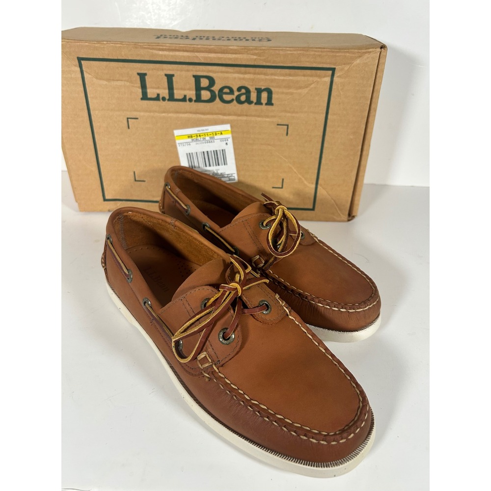 LL Bean Casco Bay Boat Mocs Mens 8.5 D Briar Brown Leather Loafers New